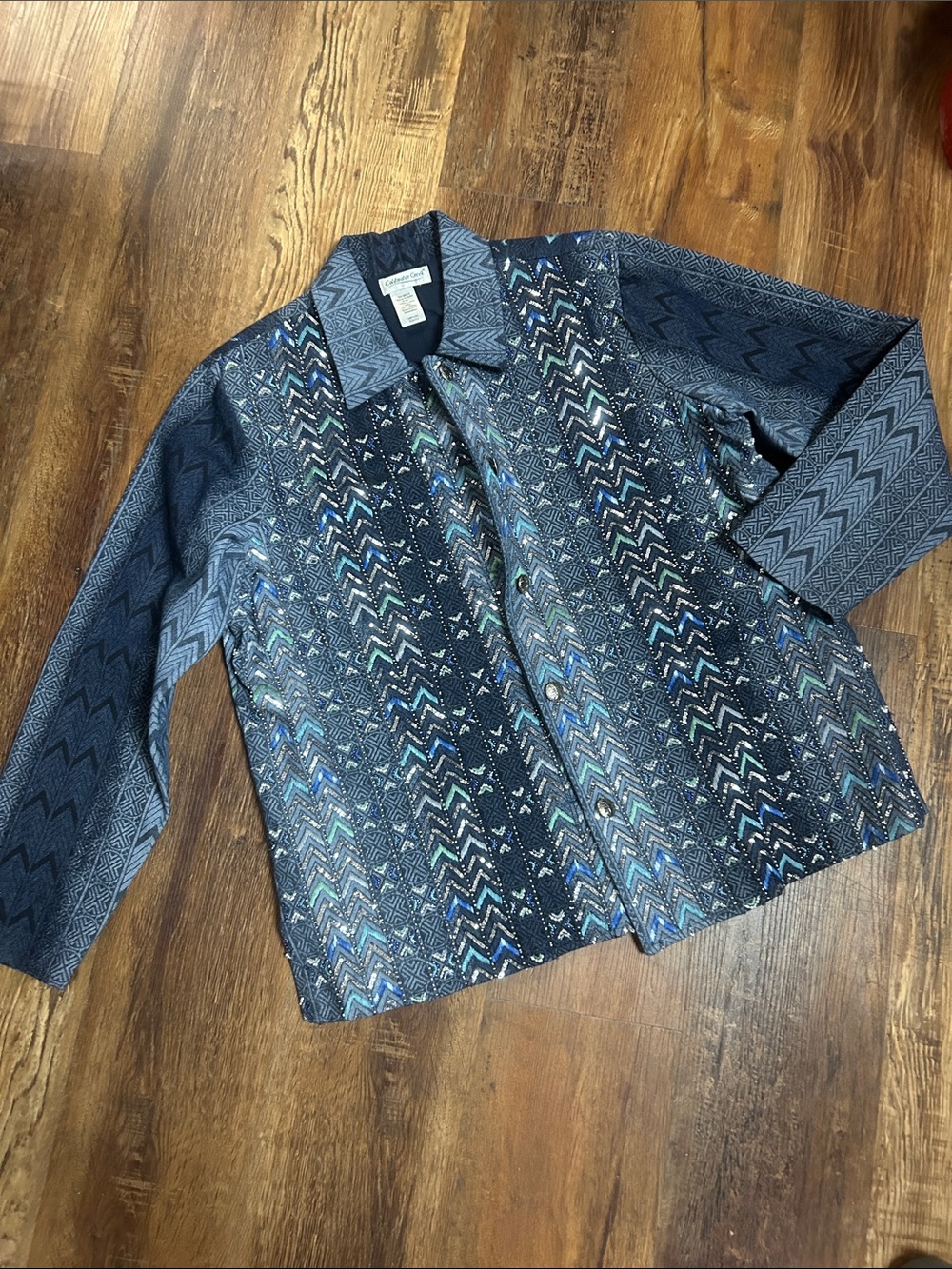 Coldwater Creek Navy Multi-Pattern Button Jacket